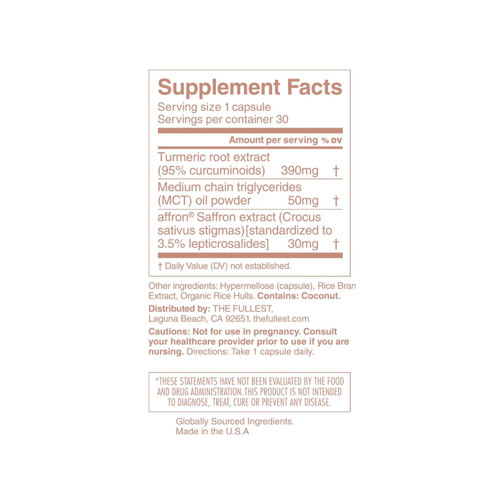The Fullest saffron capsules pour showing easy daily dosage.