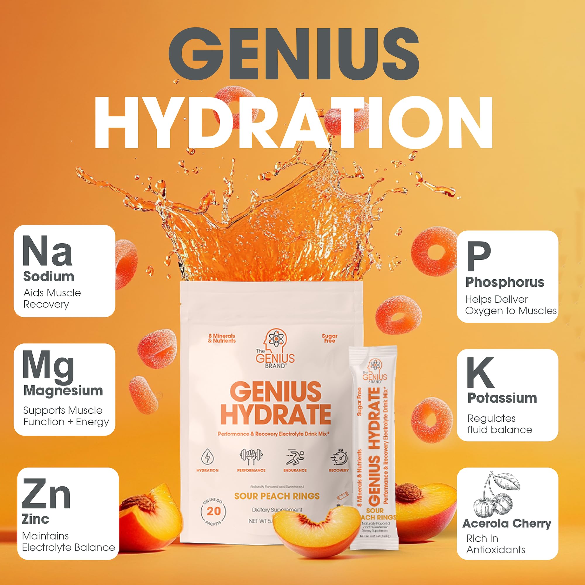 The Genius Brand Genius Hydrate mixed glass reveals coconut water refreshment.