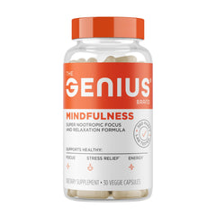 The Genius Mindfulness bottle front, inviting calm focus for daily routines.