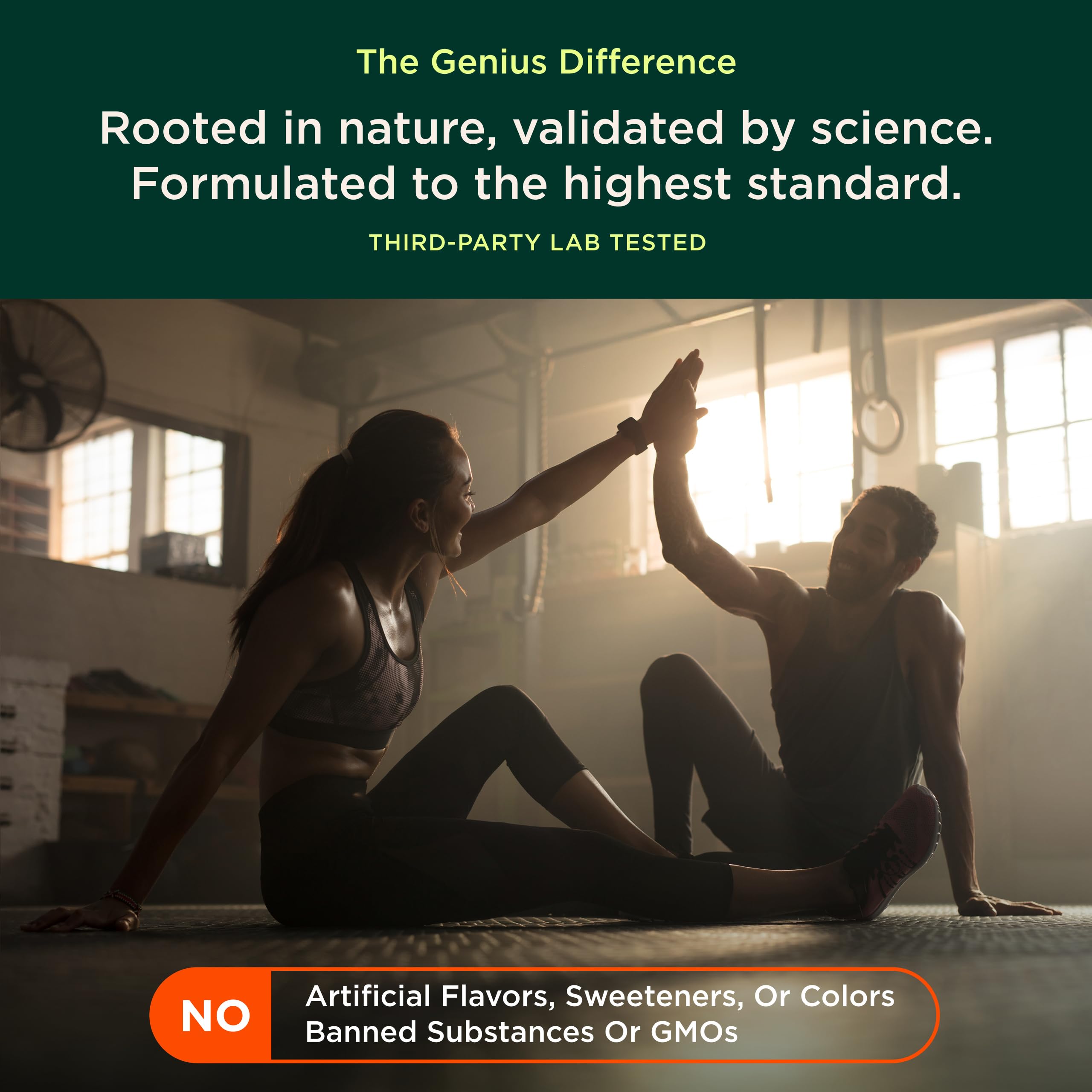 The Genius Brand Genius Pre ingredients view hints at natural sourcing.