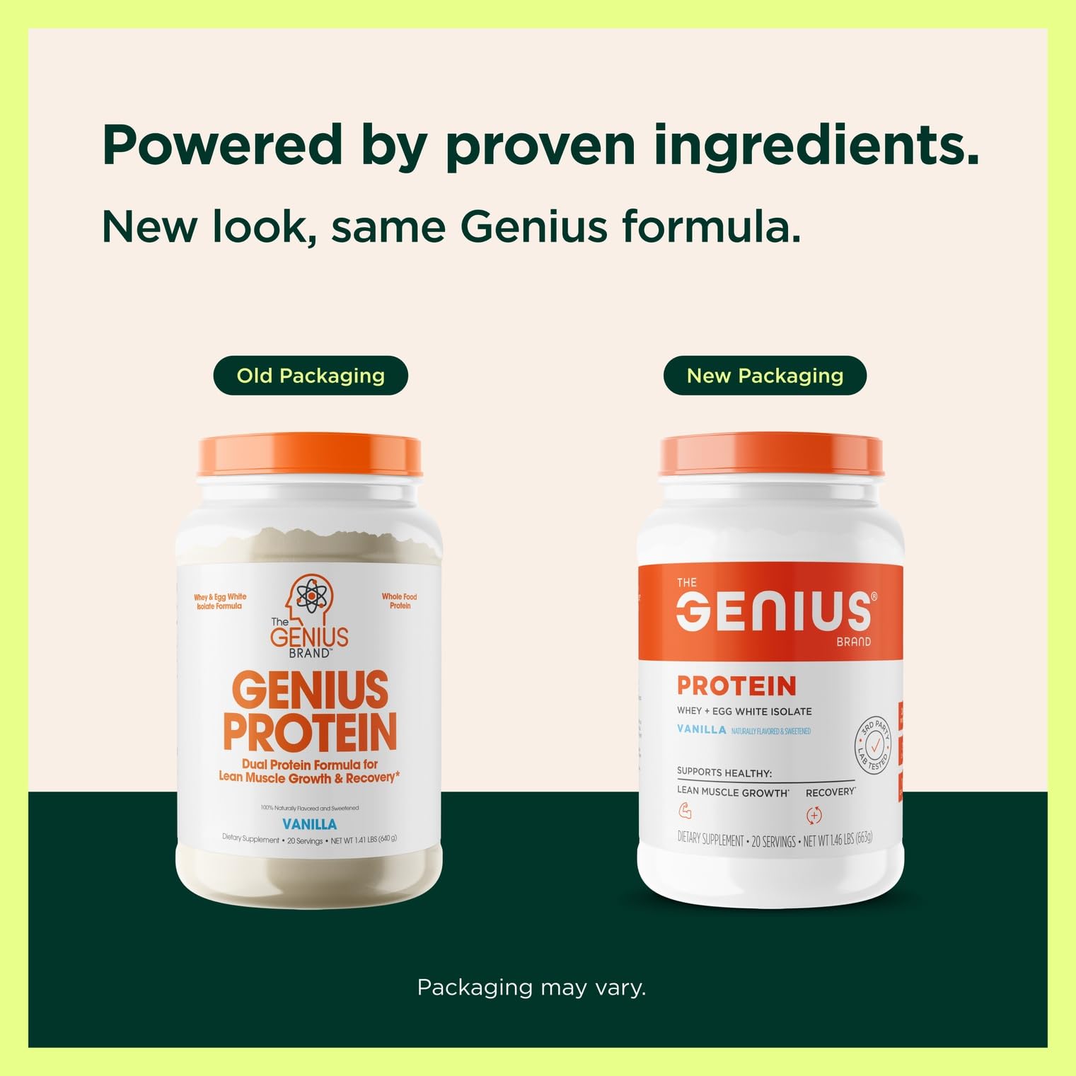 Pouring Genius Protein Powder Vanilla into liquid suggests a smooth post-workout shake.