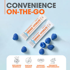 The Genius Brand Hydrate stick pack fits easily in a gym bag for quick electrolyte boosts.