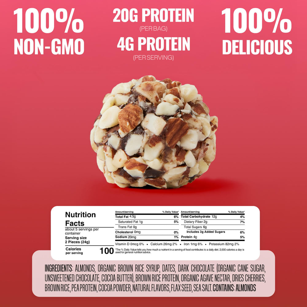 The GFB bites closeup ingredients reveal cherries and almonds