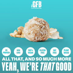 The GFB Coconut Cashew Bites ingredients close-up emphasizing plant-based protein and organic sources