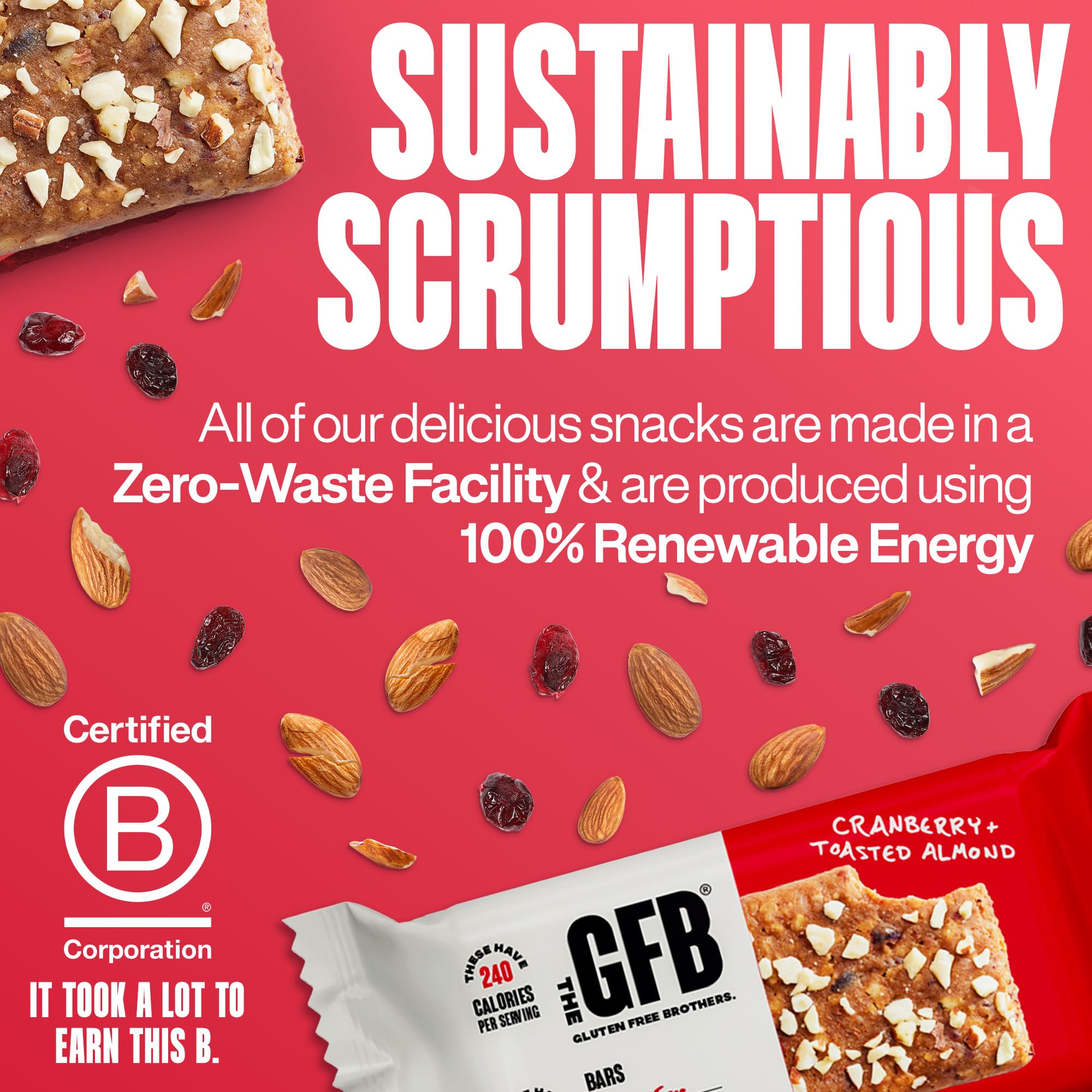 The GFB Cranberry Toasted Almond Bar nutrition facts label for informed snacking.