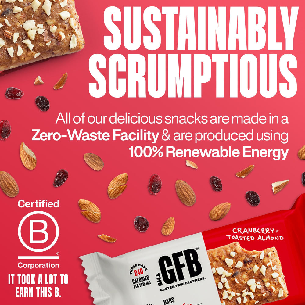The GFB Cranberry Toasted Almond Bar nutrition facts label for informed snacking.