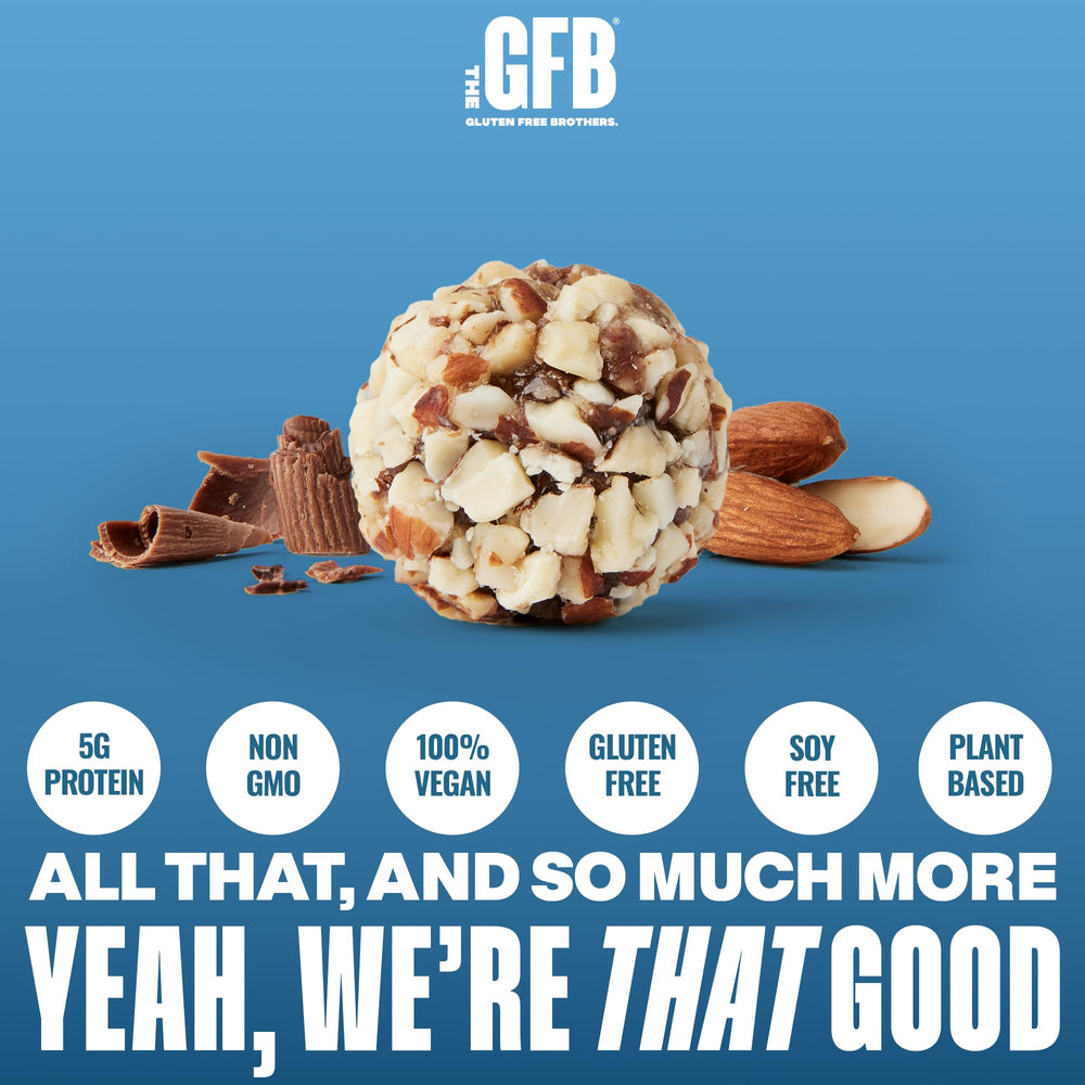 The GFB bites emphasize crunchy almonds and glossy chocolate coating