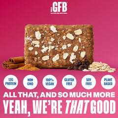Closeup of The GFB Oatmeal Raisin Bar showing chewy texture for a satisfying snack.