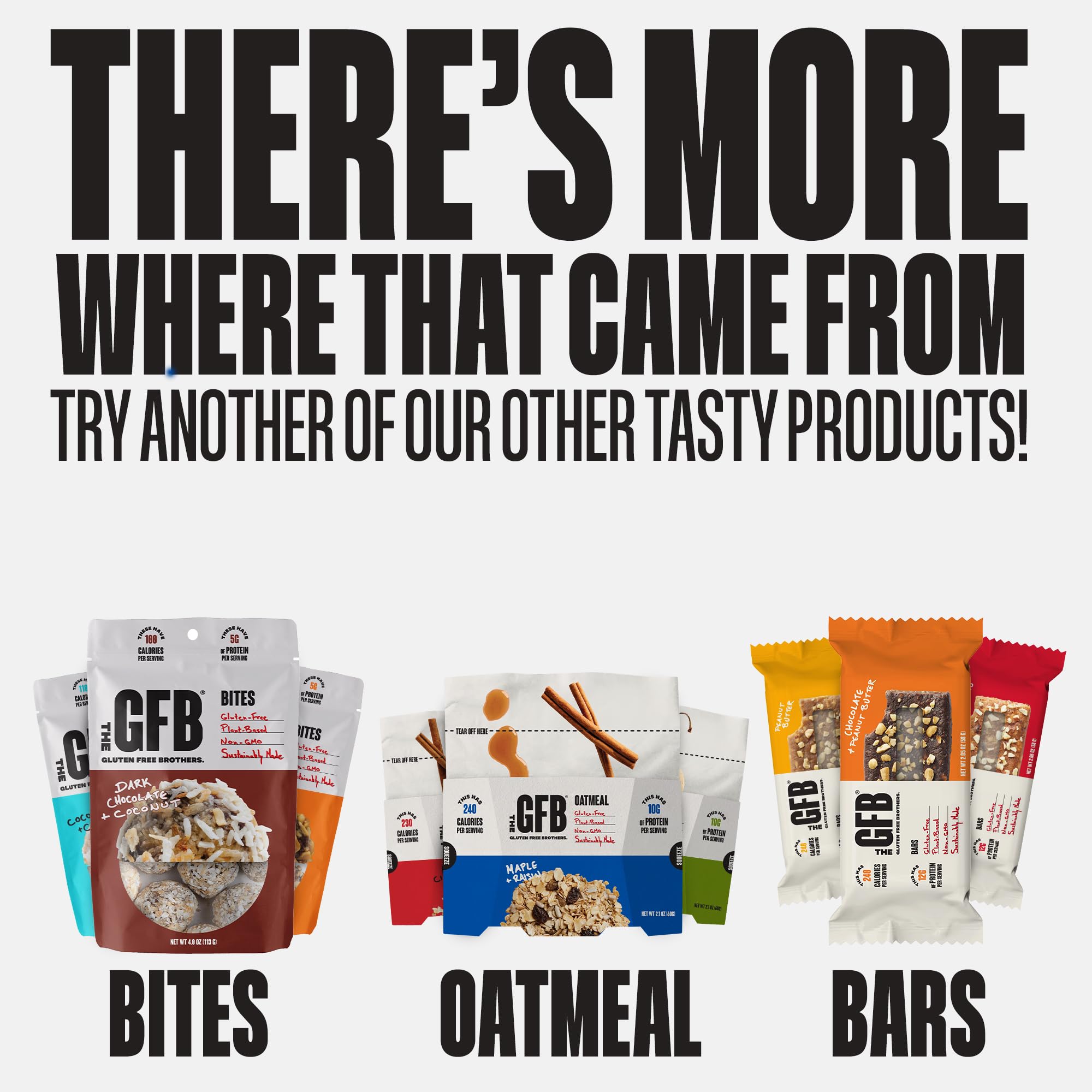 The GFB Oatmeal Raisin Bar beside a gym bag suggests post-workout fueling.