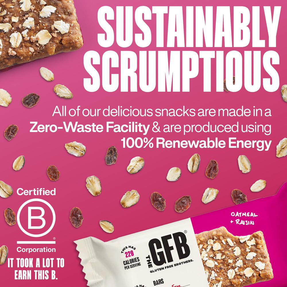 The GFB Oatmeal Raisin Bar in-store display communicates easy nourishment.
