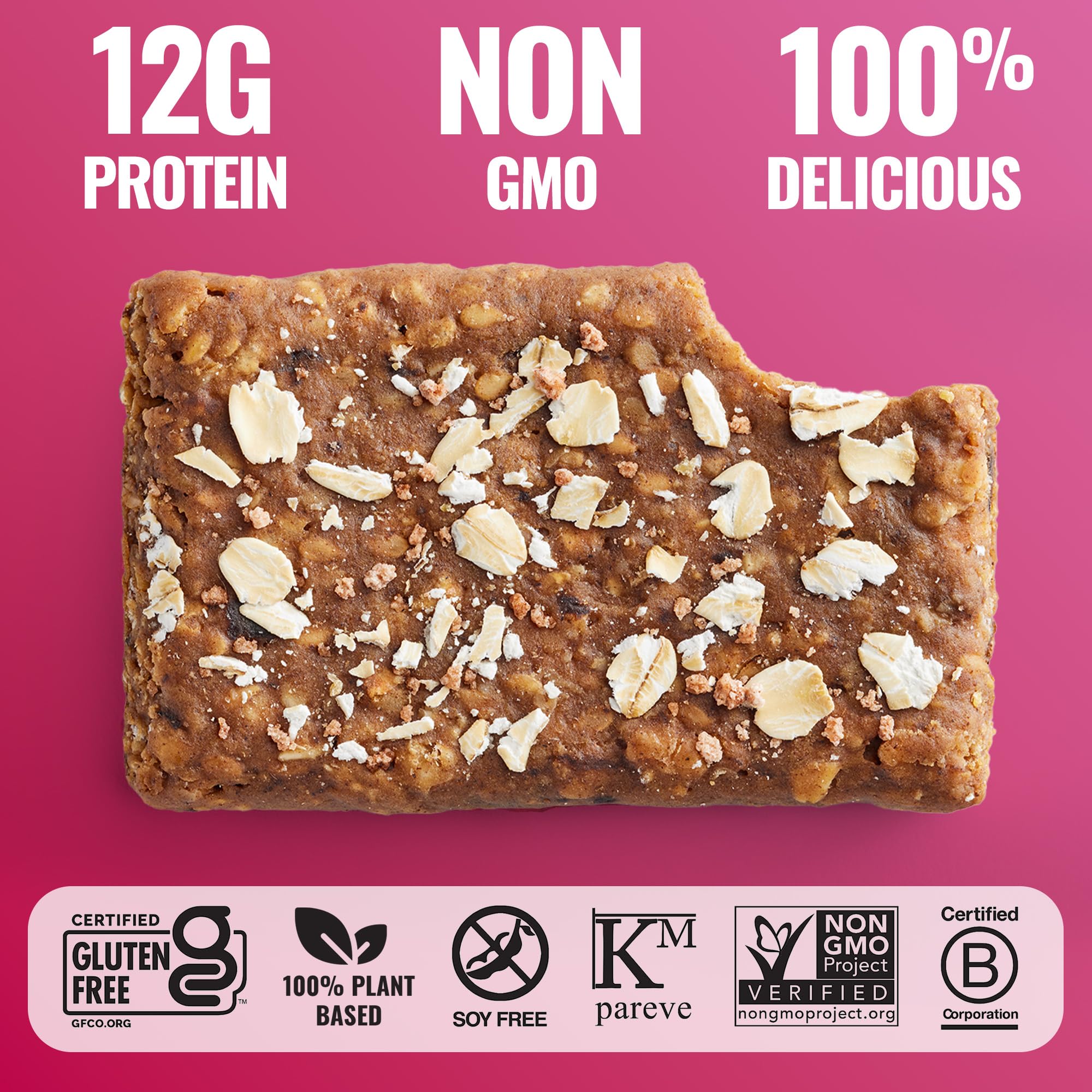 The GFB Oatmeal Raisin Bar vegan symbol indicates dairy-free snacking.