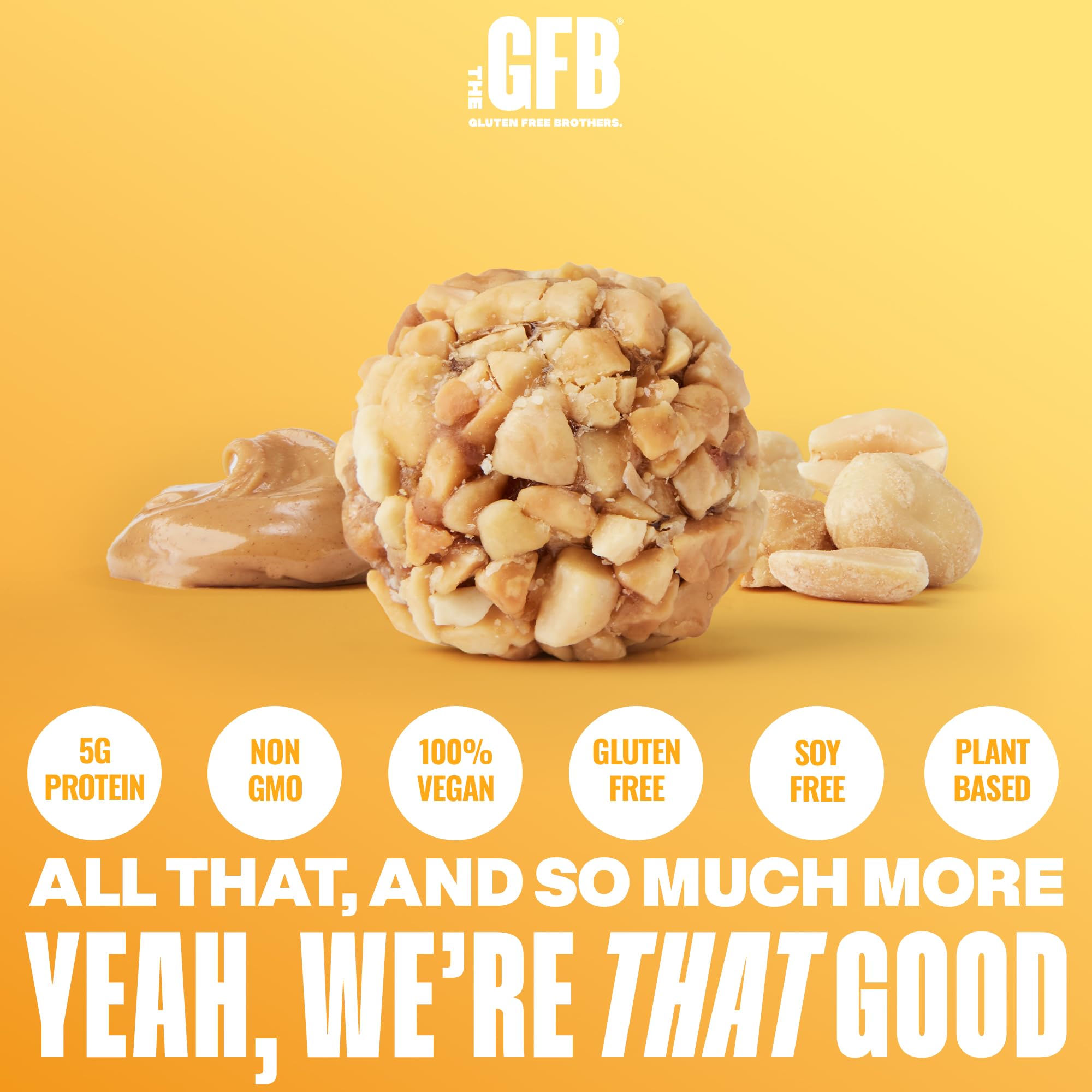 The GFB label highlights gluten-free, vegan, and non-GMO certifications.