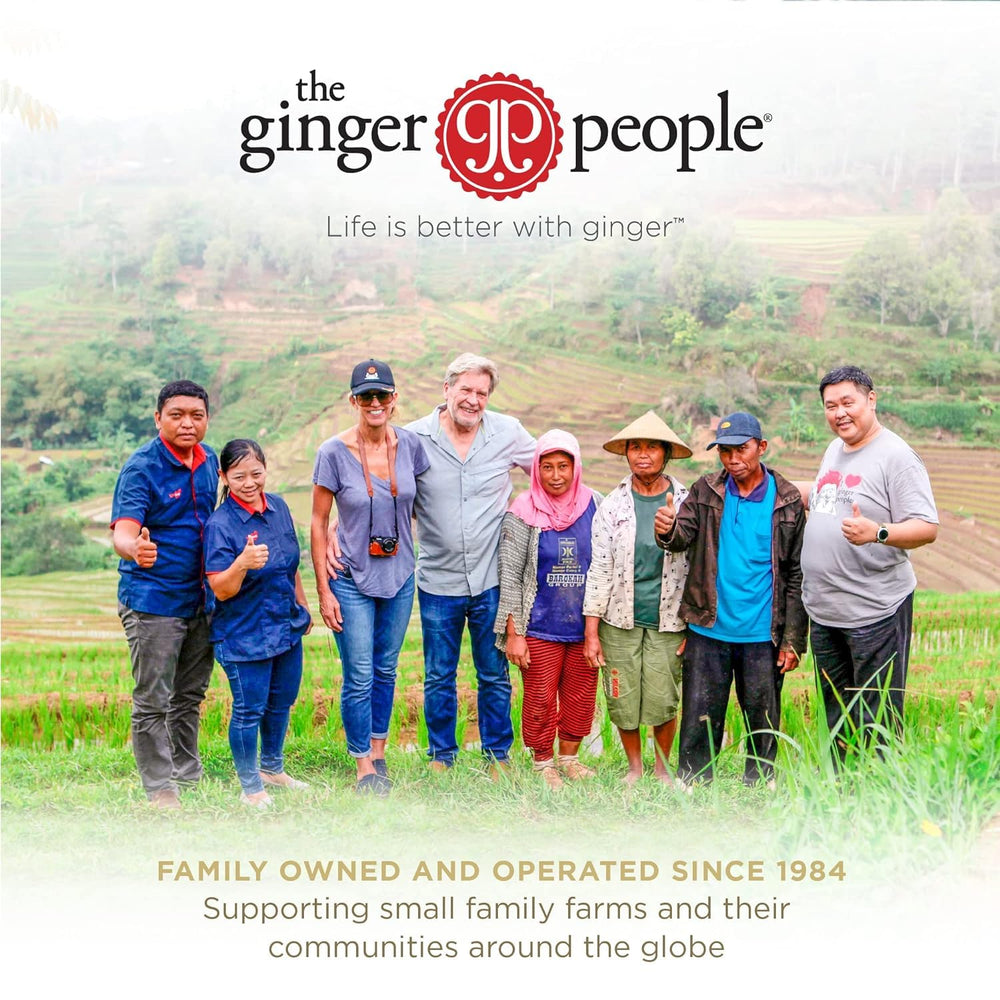 The Ginger People Ginger Rescue packaging badge shows Non-GMO, vegan, and gluten-free status.