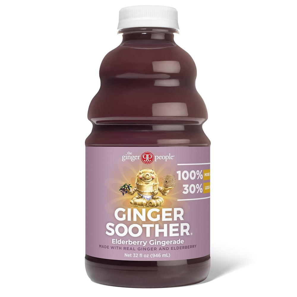 The Ginger People Ginger Soother Elderberry Gingerade ginger root closeup for digestion.