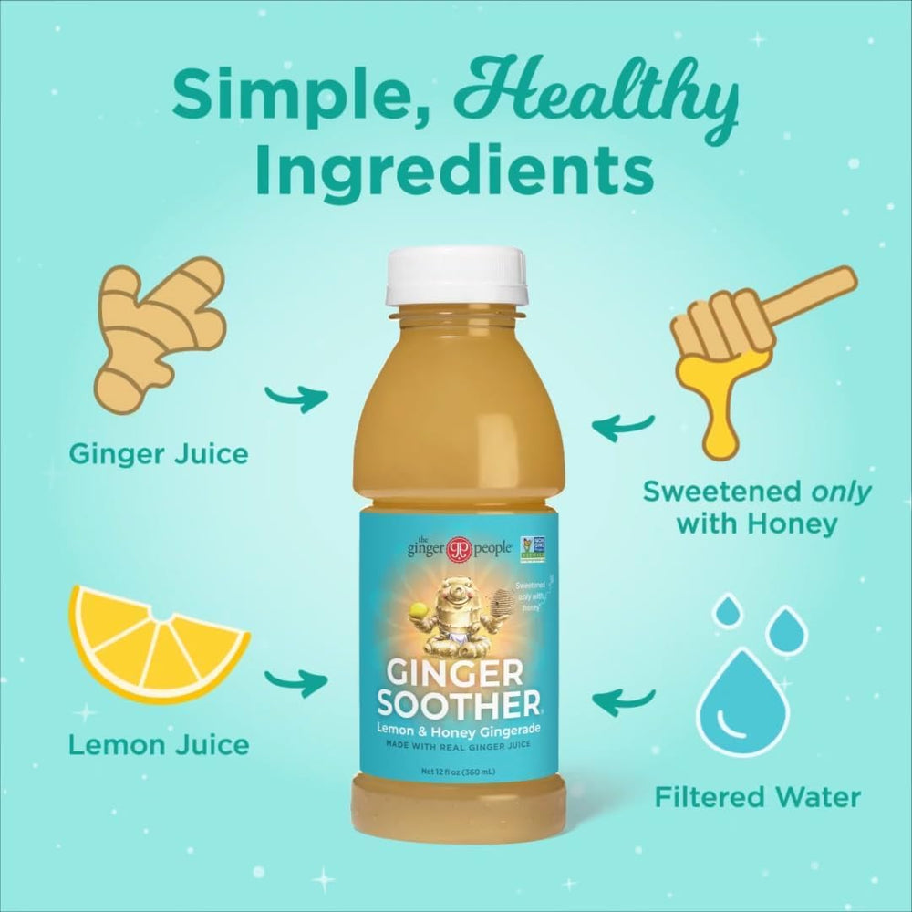 The Ginger People Gingerade ingredients layout emphasizes ginger lemon honey.