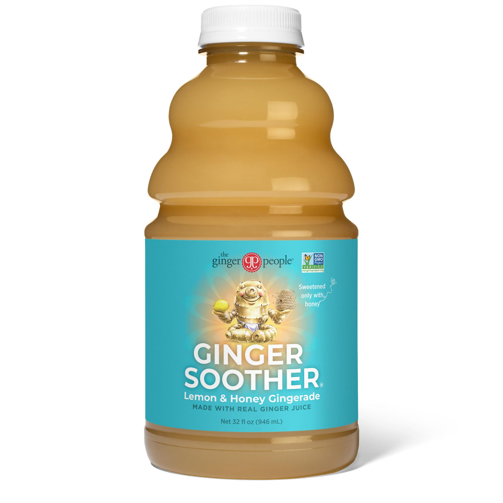 The Ginger People Gingerade with lemon slices highlights bright citrus flavor.