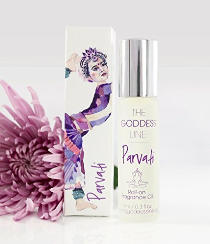 Parvati roll-on fragrance by The Goddess Line, vanilla and almond oil for calming relaxation.