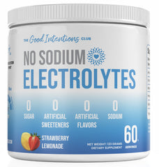 The Good Intentions Club Low Sodium Electrolytes bottle for daily hydration.