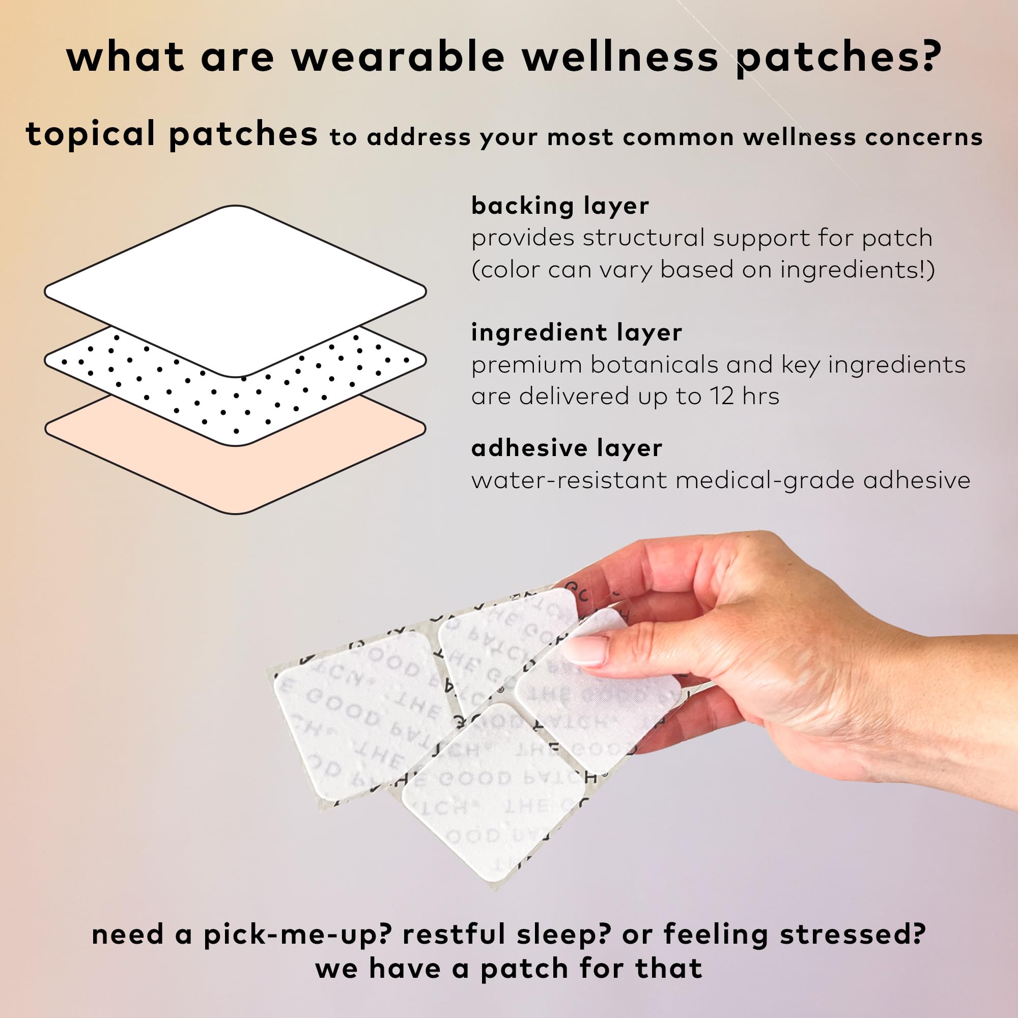 The Good Patch Active Patch adheres securely with four-way stretch fabric.