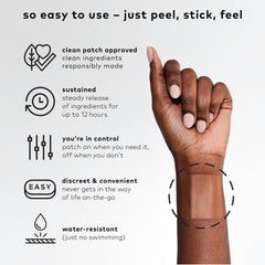 The Good Patch B12 Awake Patch being applied to clean inner wrist for discreet wear.