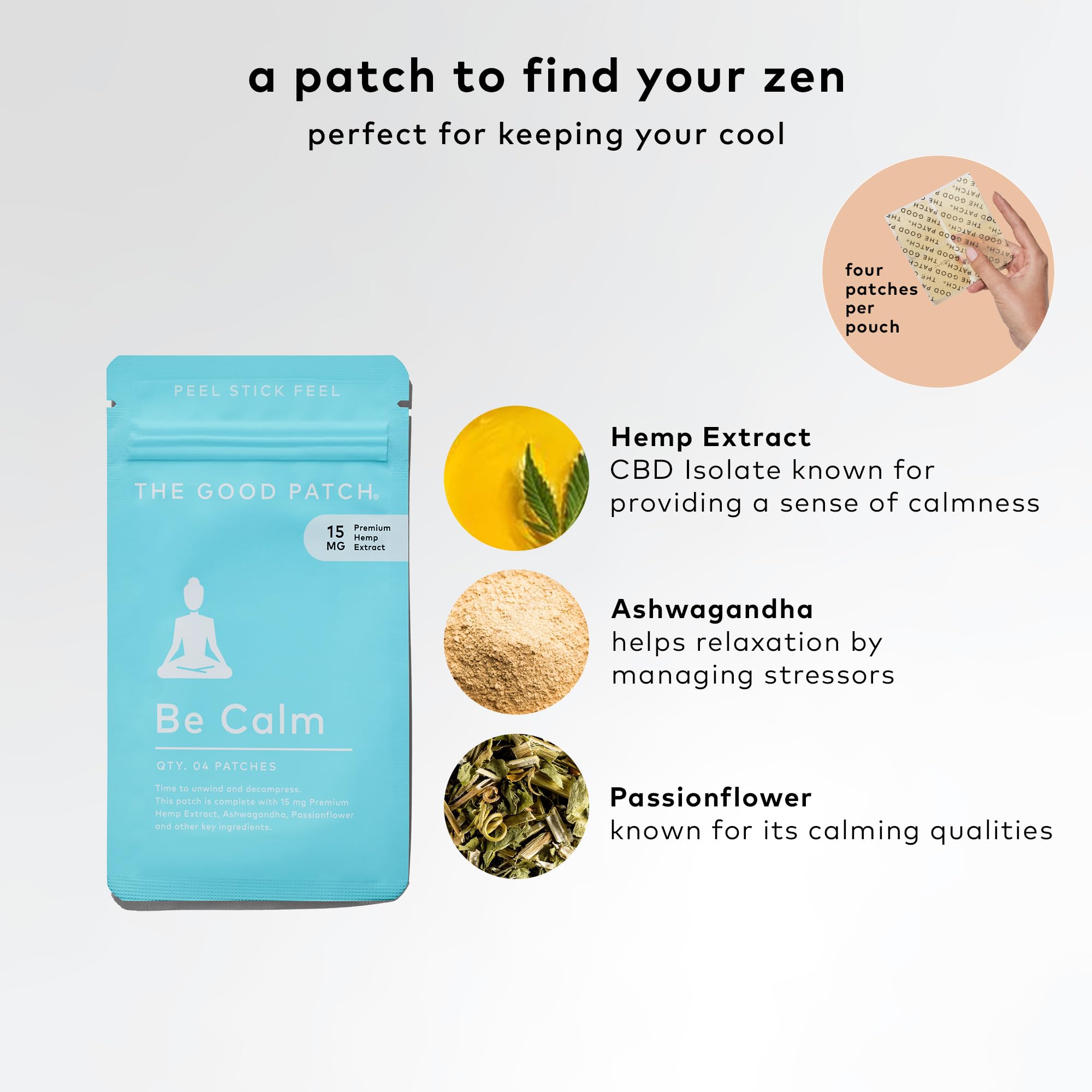 The Good Patch Be Calm Patch in a pocket showing discreet, portable use during a busy day.