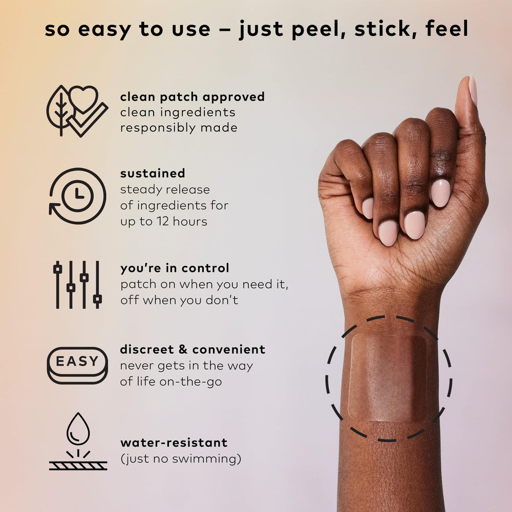 The Good Patch Be Calm Patch demonstrates 12-hour sustained release for calm focus.