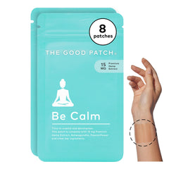 The Good Patch Be Calm Patch on the wrist for discreet relaxation.
