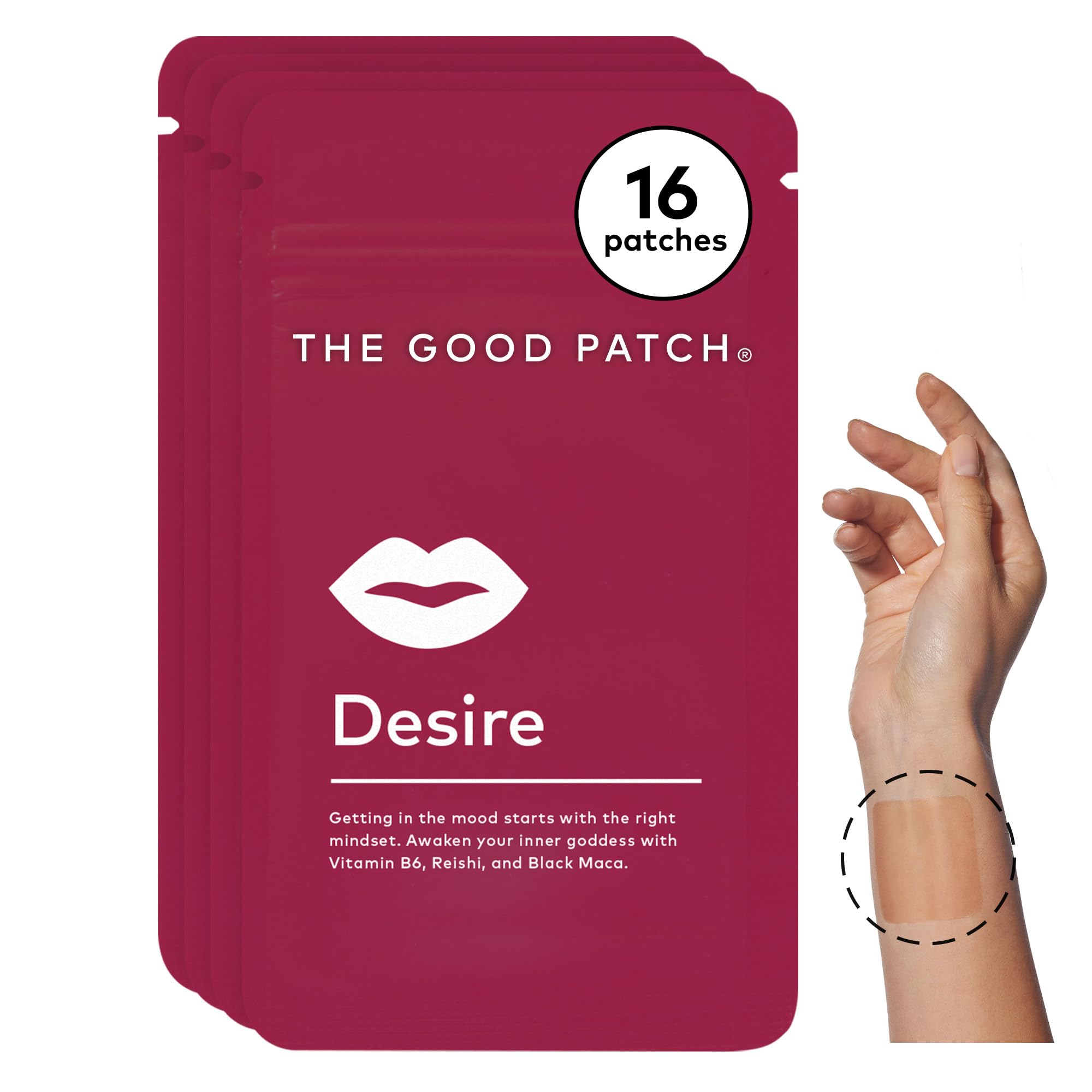 The Good Patch Desire patches pack front offers discreet wellness support for daytime use