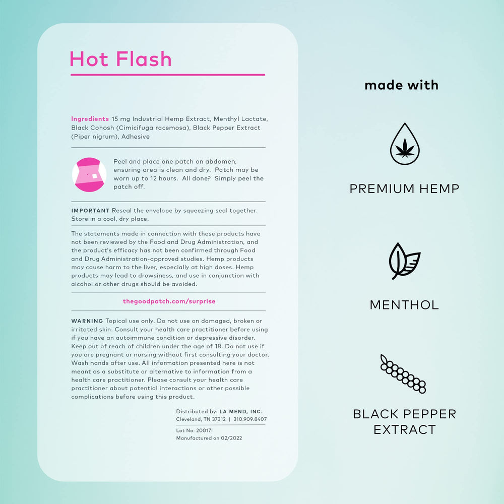 The Good Patch hot flash patch in a portable pack for on-the-go use.