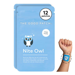 The Good Patch Nite Owl patch on arm ready for bedtime calm.