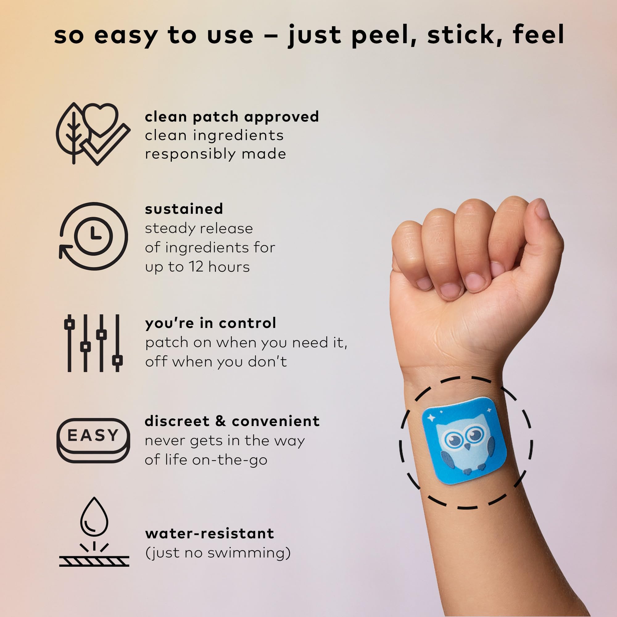 Applying The Good Patch Nite Owl patch on the inside of the wrist before bed.