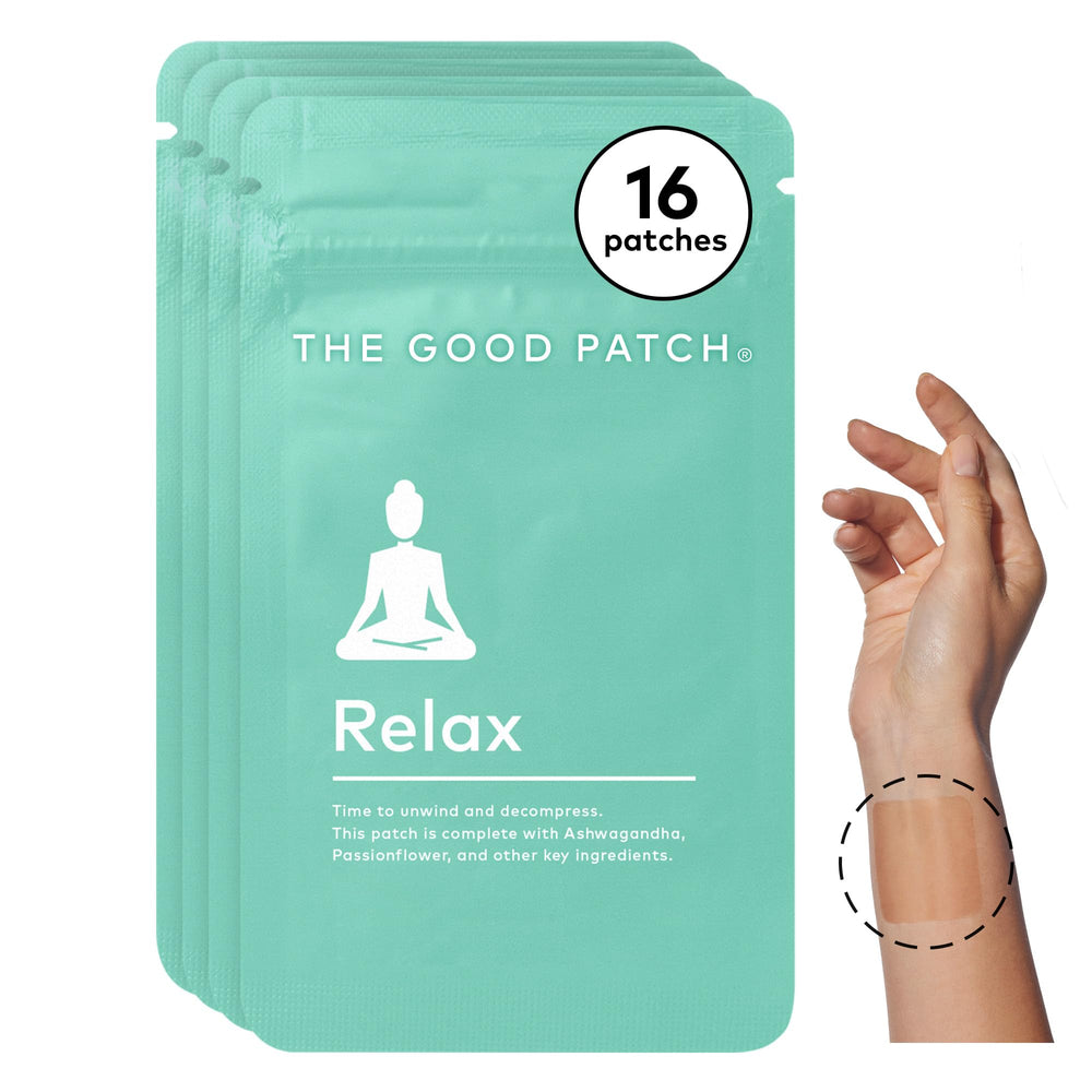 The Good Patch Relax patch on the wrist for discreet unwinding.