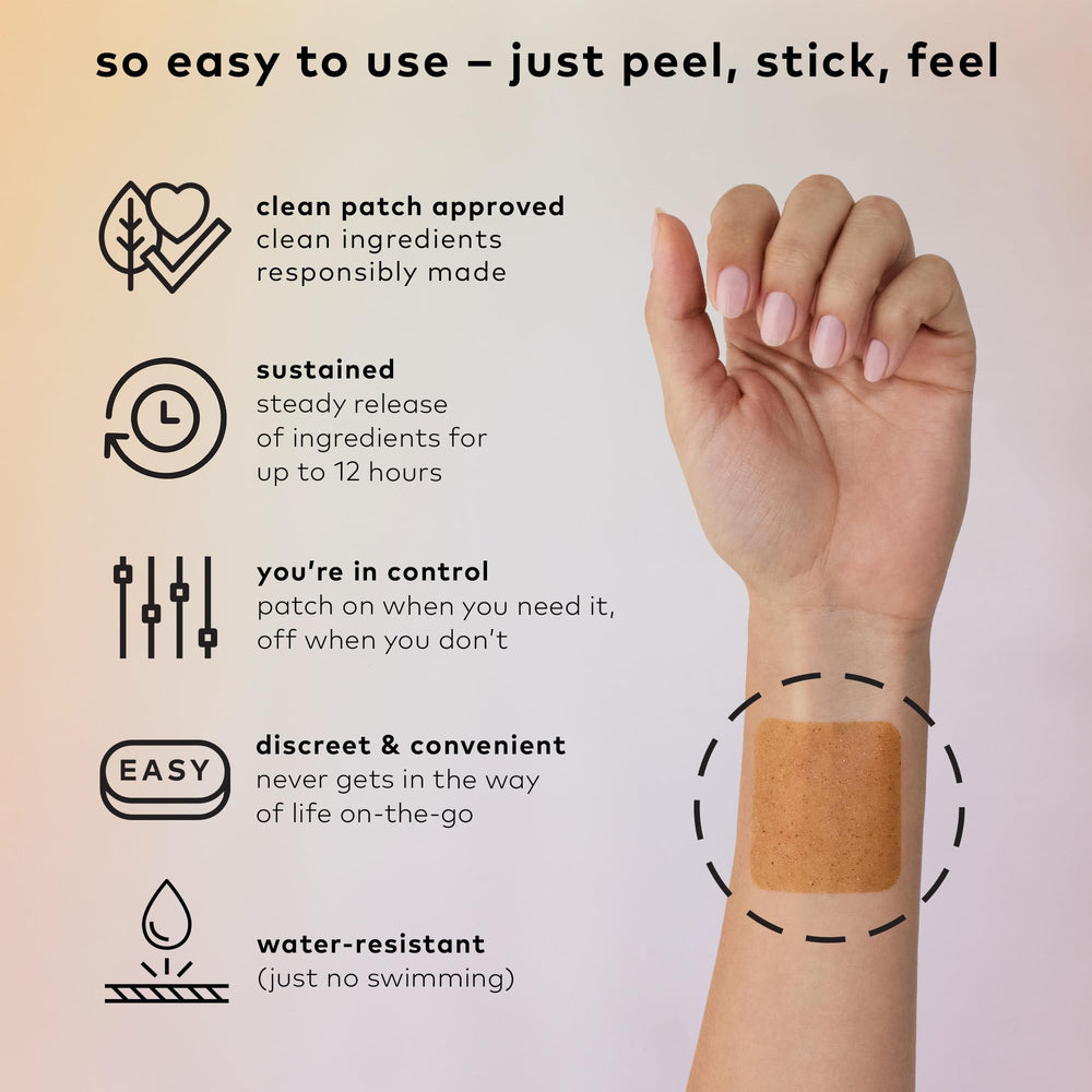 Packaging of The Good Patch Relax with four resealable pouches for travel-ready use.