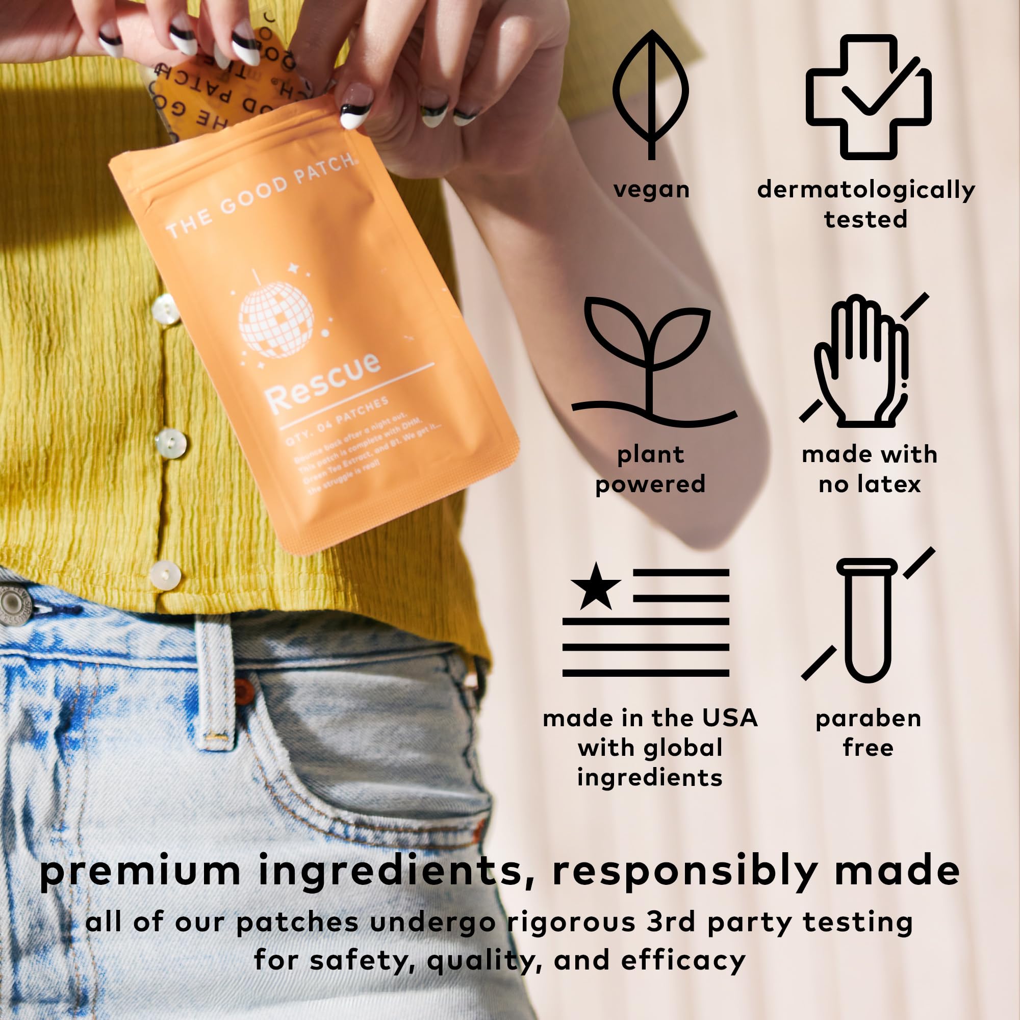 The Good Patch Rescue Recovery patch with 12-hour adhesion for flexible wear.