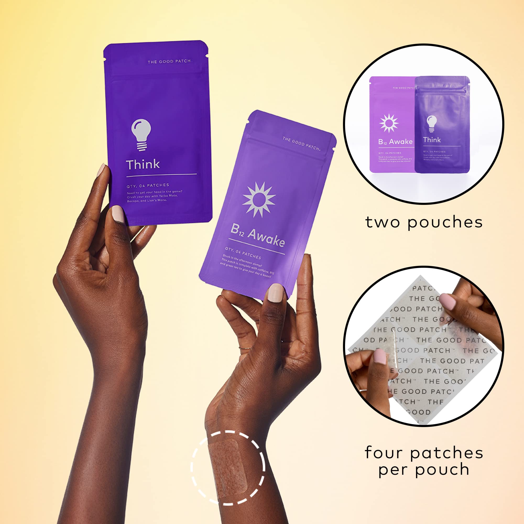 The Good Patch B12 Awake patch on the skin delivering steady daytime energy.