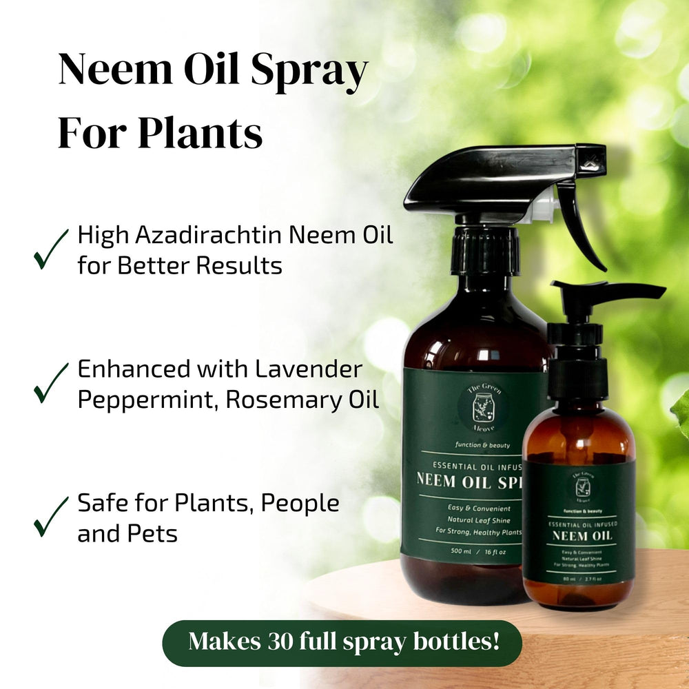 The Green Alcove Neem Oil spray bottle for easy indoor and outdoor plant care.