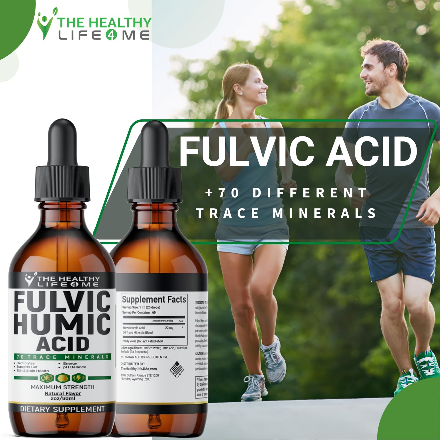 The Healthy Life 4 Me Fulvic 72 ingredient panel emphasizes trace minerals.