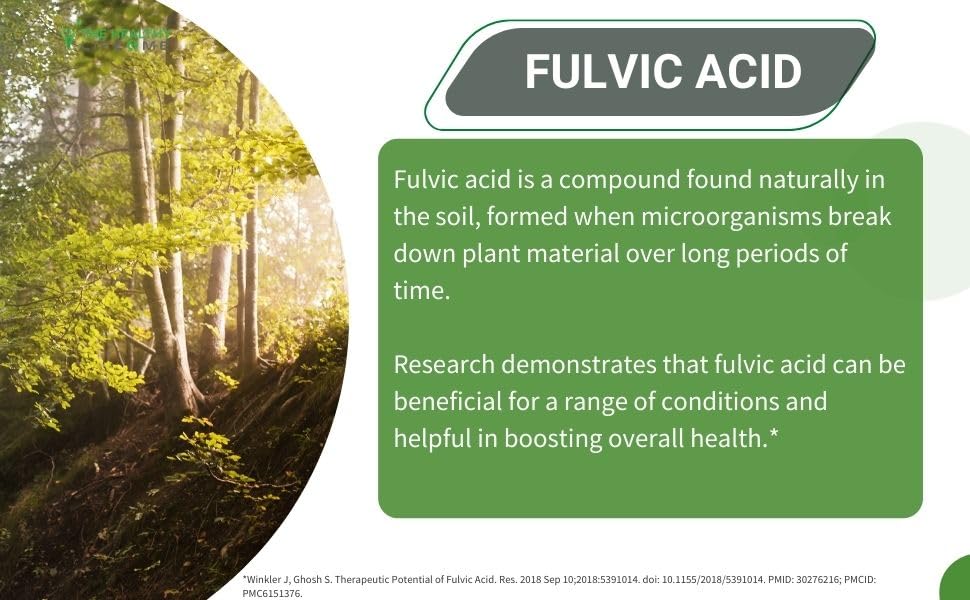 The Healthy Life 4 Me Fulvic 72 packaging showcases a USA-made dietary supplement.