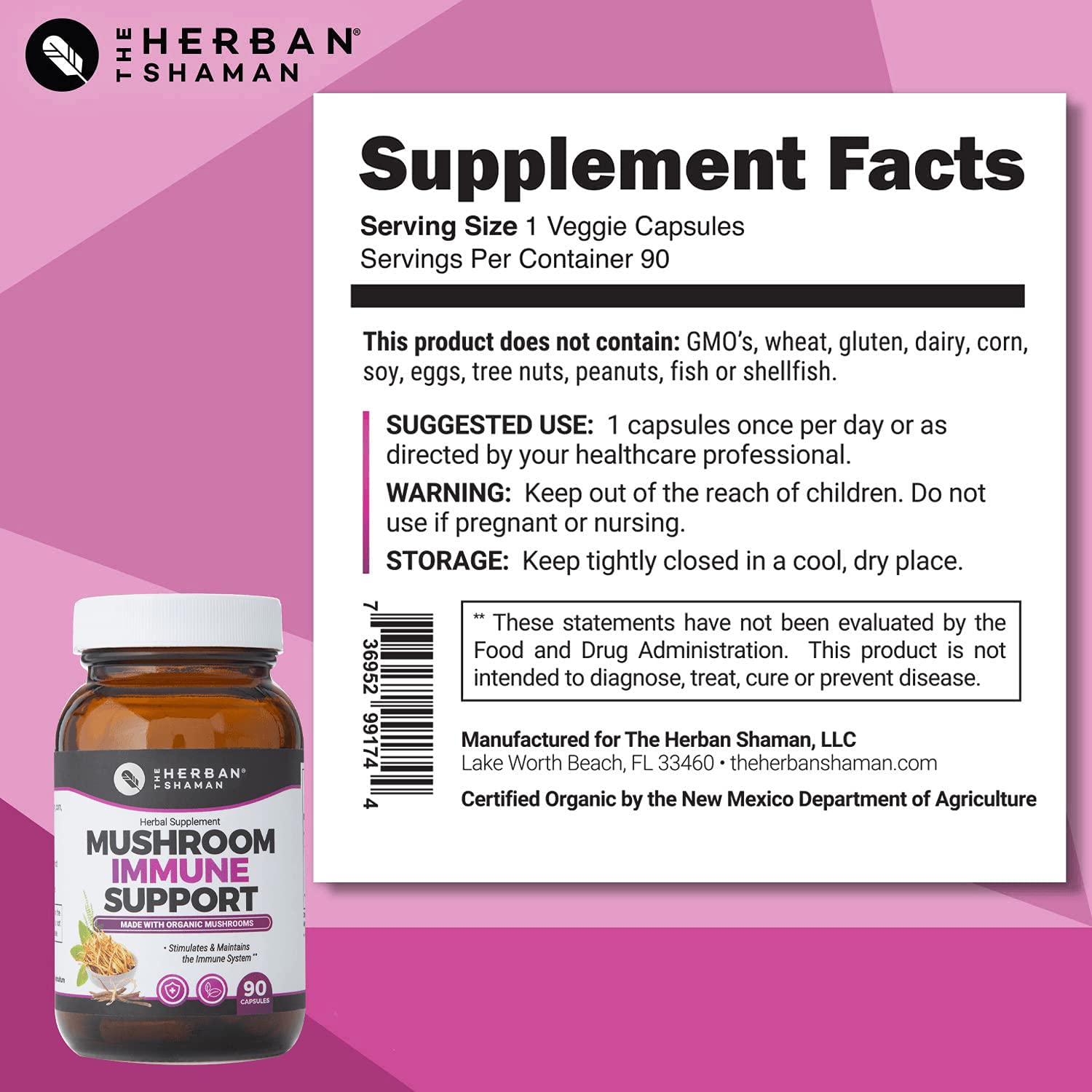 The Herban Shaman organic vegan mushroom blend conveys natural nutrition.