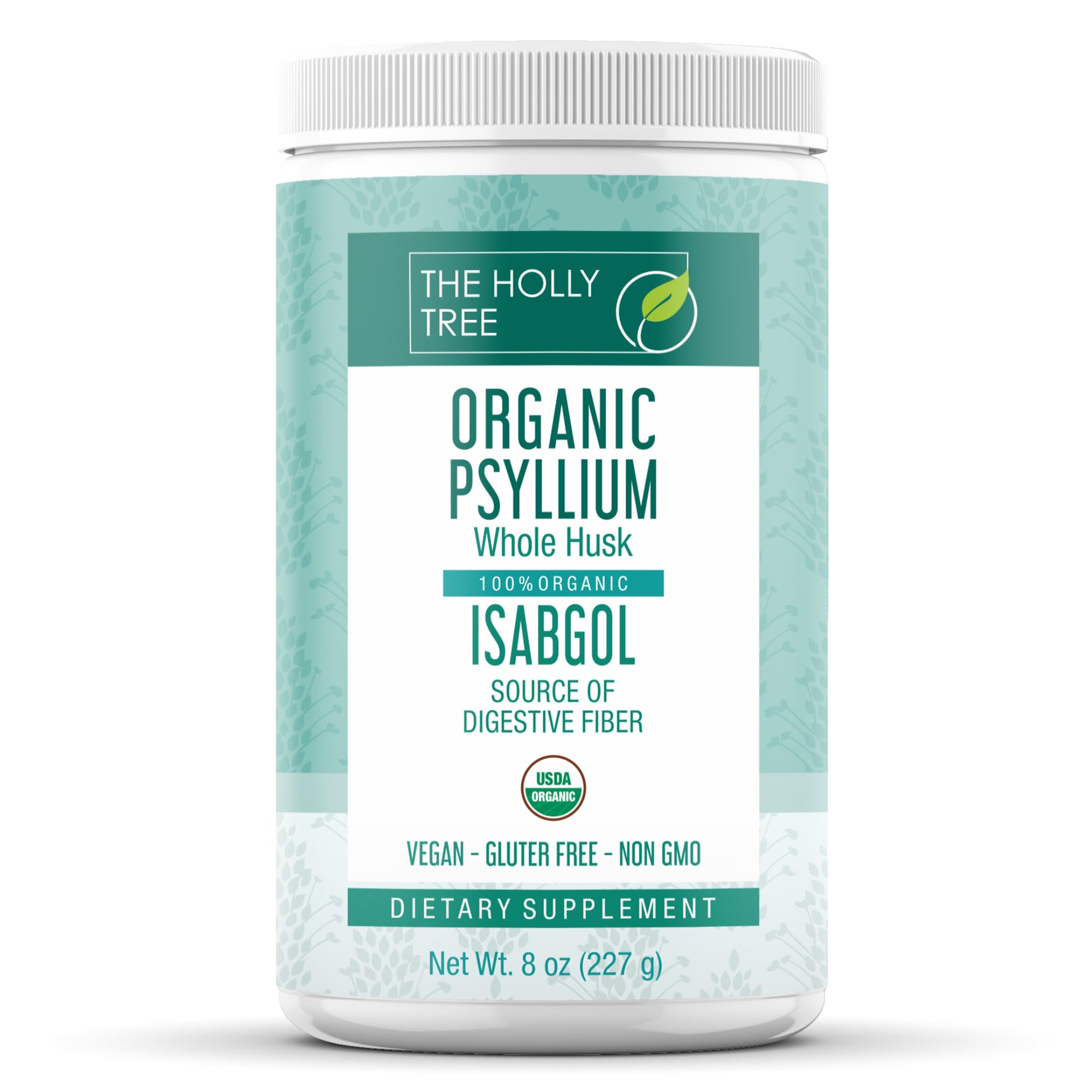 The Holly Tree psyllium husk powder bottle for daily fiber support.