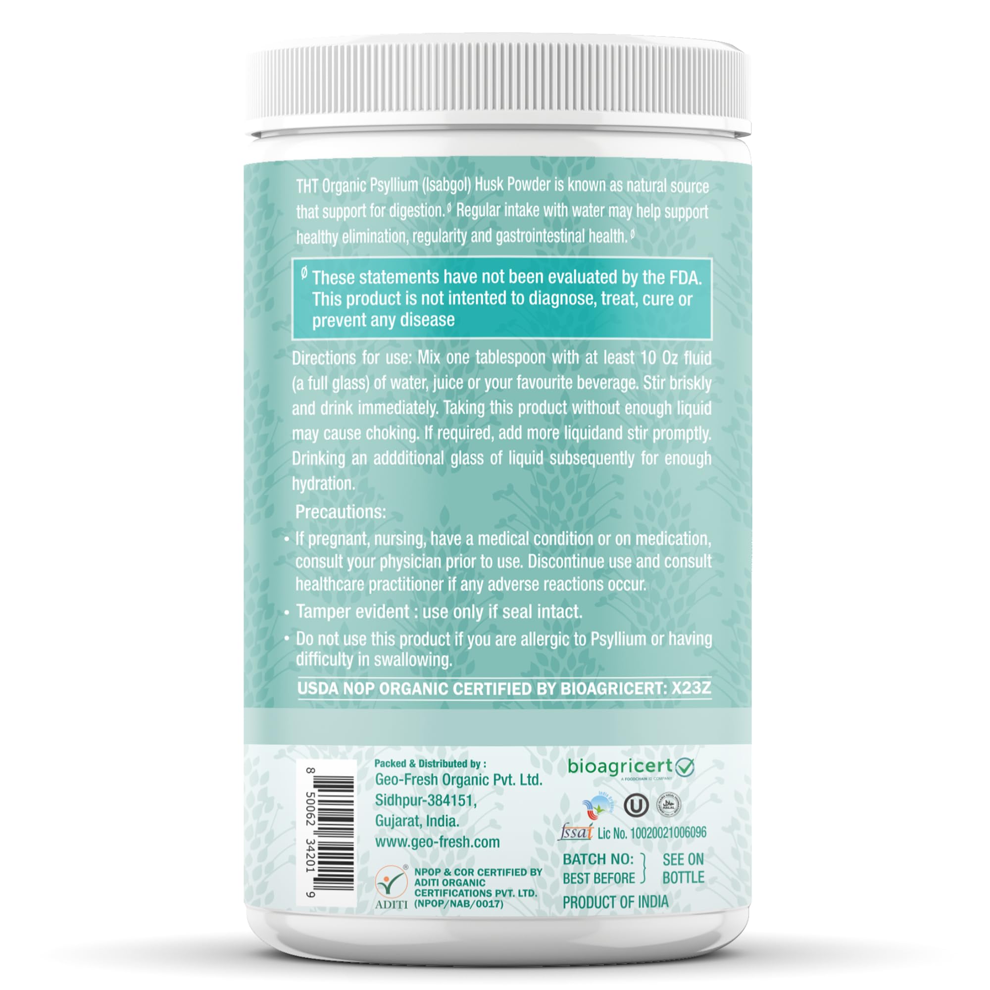 The Holly Tree psyllium powder package front communicates purity and dietary support.