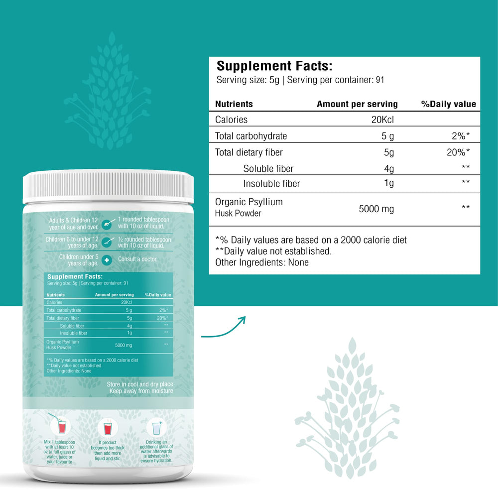 The Holly Tree psyllium powder scoop helps measure fiber for easy daily use.