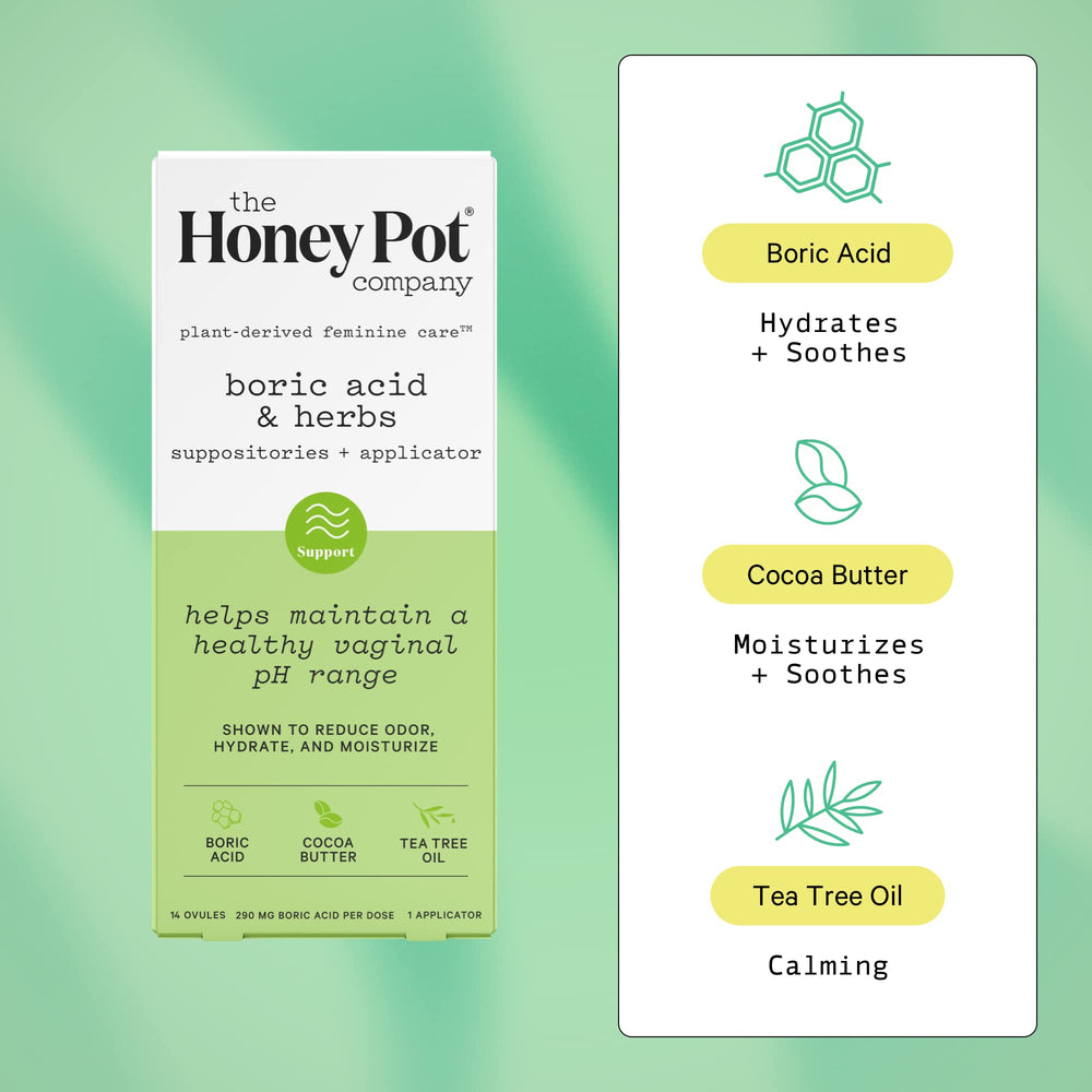The Honey Pot 7-day supply box highlighting pH balance support.