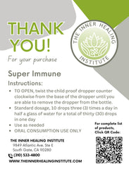 THE INNER HEALING INSTITUTE Super Immune label closeup highlights herbal ingredients.