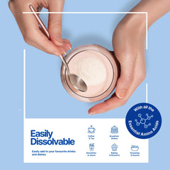 The Intelligent Health Collagen Peptides dissolving in water for quick absorption as part of a routine