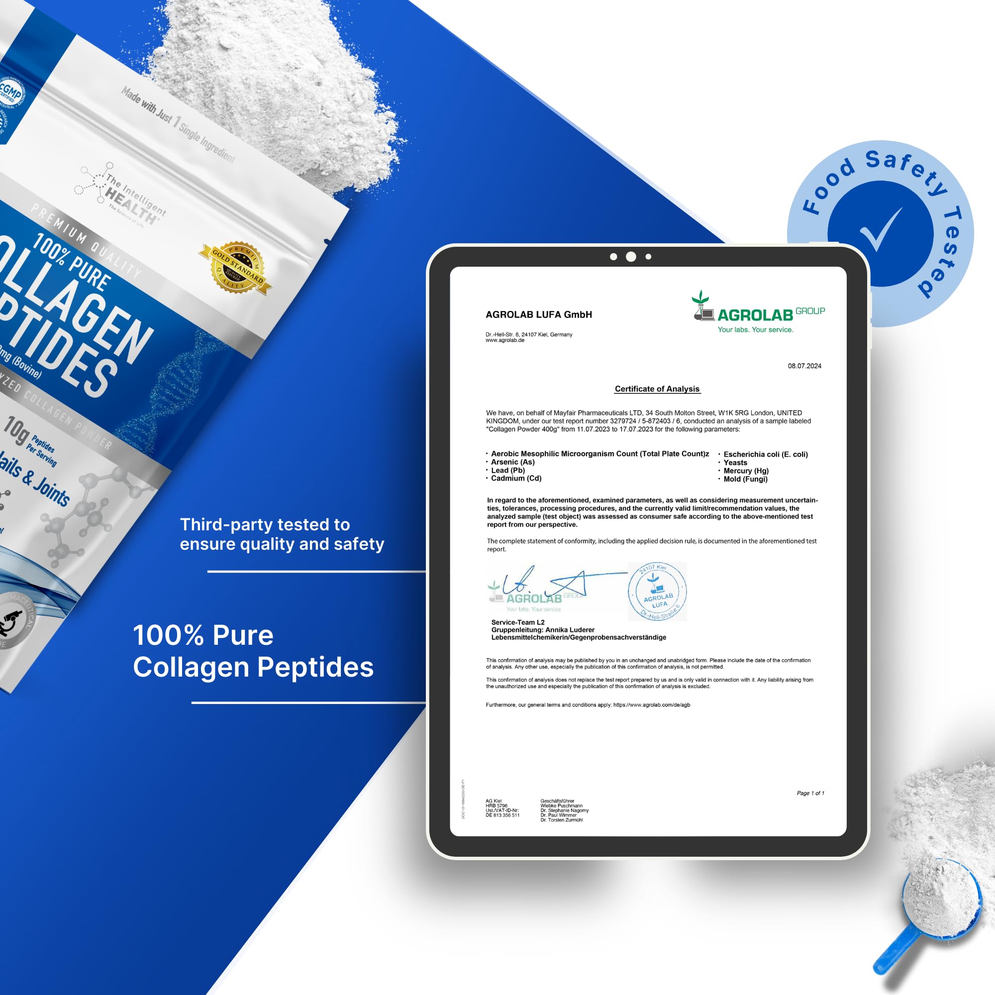 The Intelligent Health Collagen Peptides gluten-free badge indicating allergen-friendly nutrition