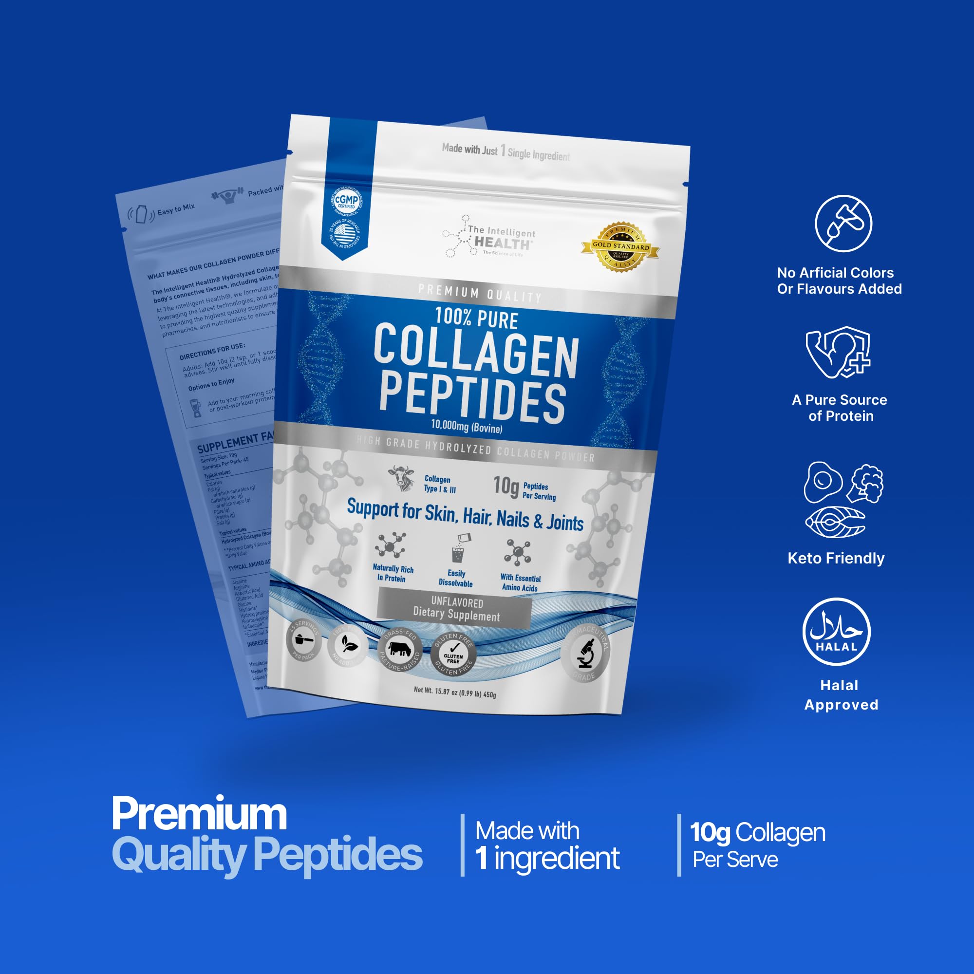 The Intelligent Health Collagen Peptides keto-friendly label visible for diet compatibility