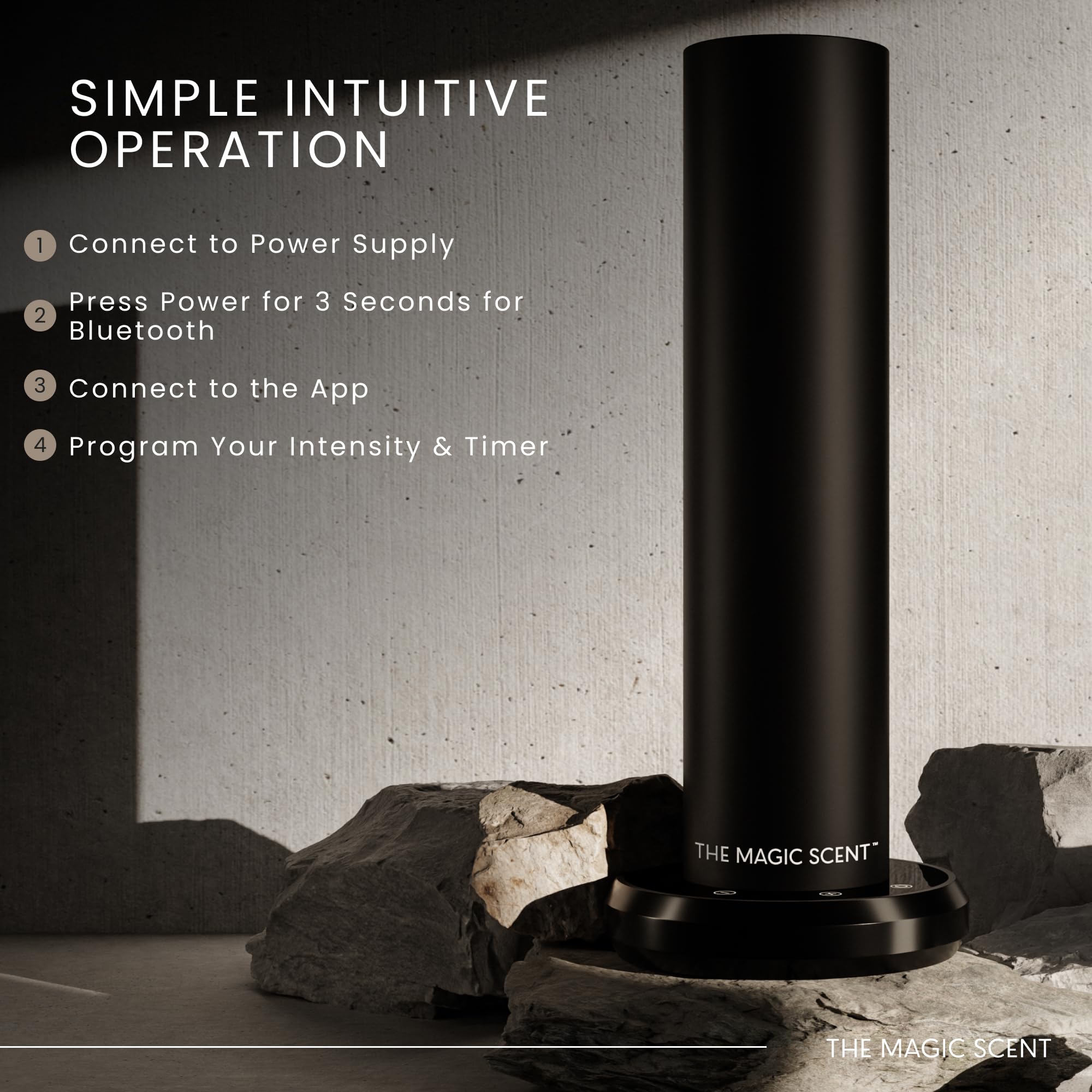 The Magic Scent app interface demonstrating remote control and scheduling