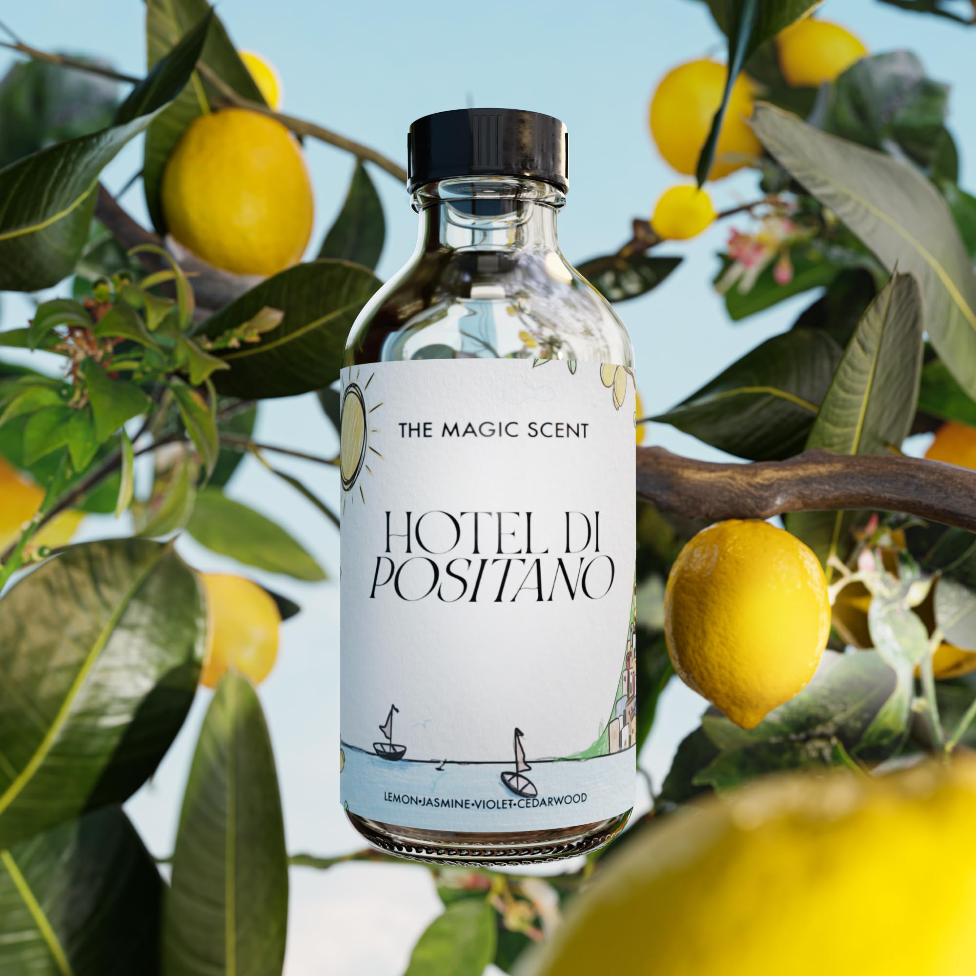 The Magic Scent Hotel Di Positano diffuser in a hotel-style lobby setup.