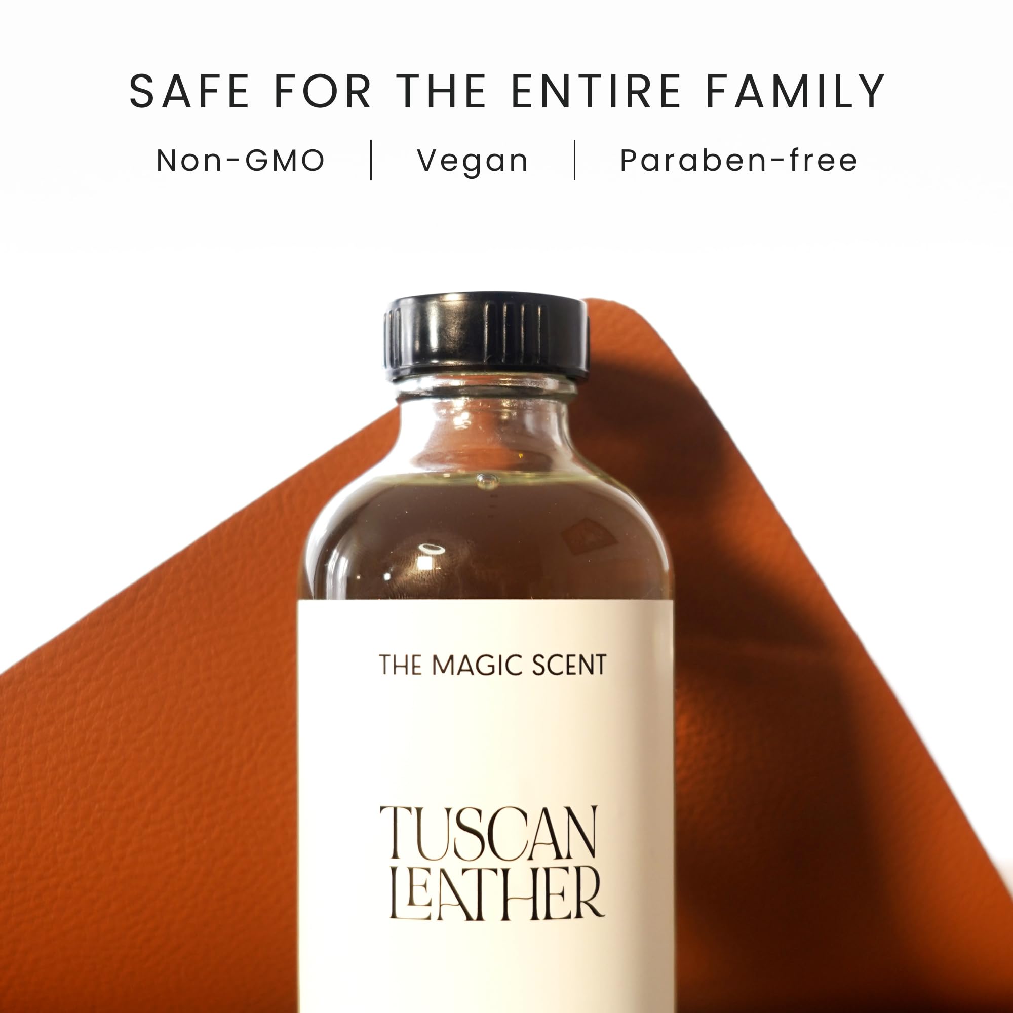 Cap close-up on The Magic Scent Tuscan Leather diffuser oil.